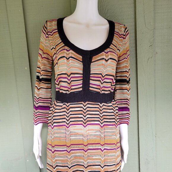 M MISSONI Zig Zag Knit Tie Back Dress 4 Vintage 90s - Picture 2 of 5